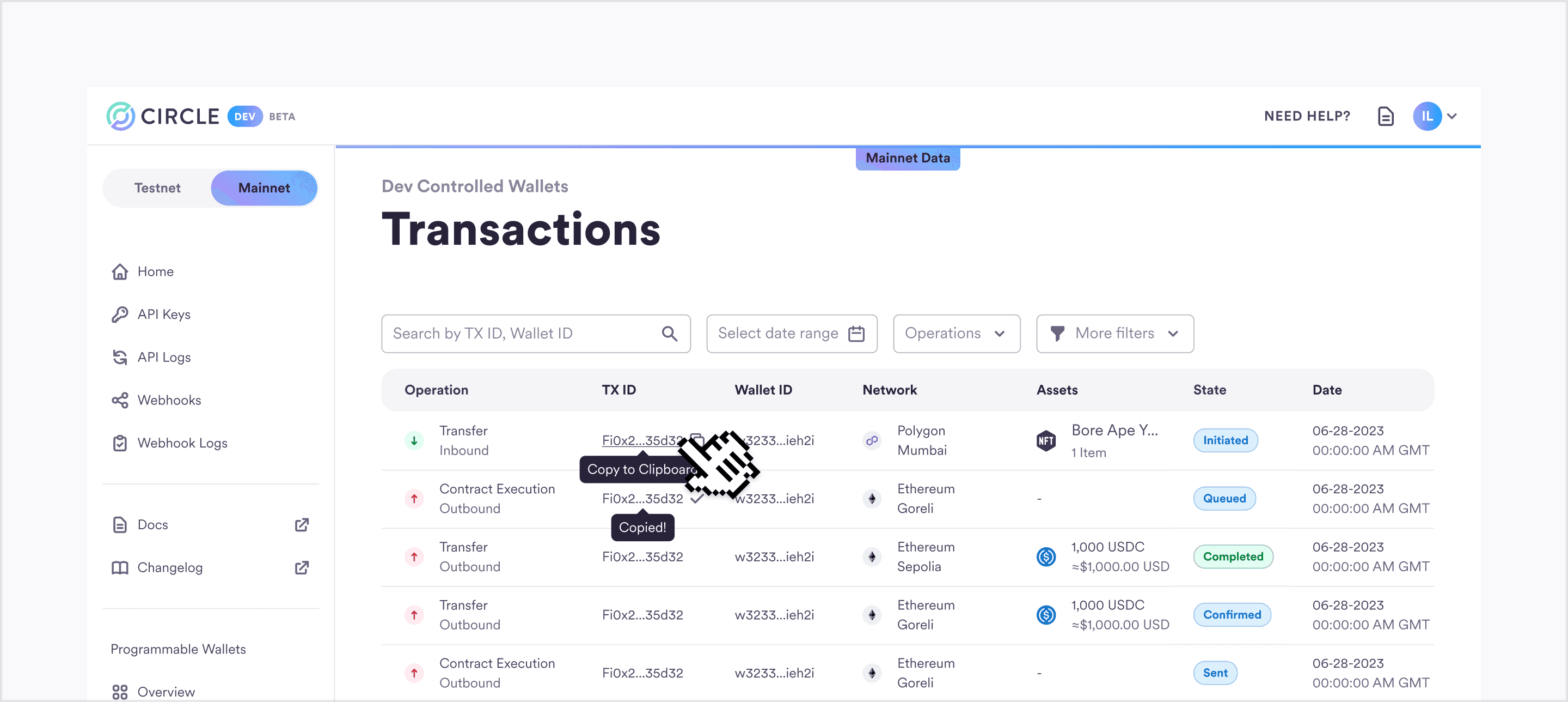 List of transactions